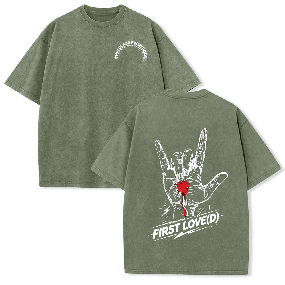 Christianartworkshop T-shirt Grunge Rock Main Saignante Graphique Arche Slogan Avant Grande Lettre d'Amour Arrière Délavé - Vert armée - 5XL - image 21