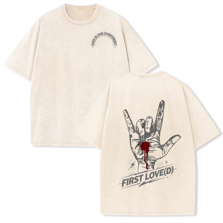 Christianartworkshop T-shirt Grunge Rock Main Saignante Graphique Arche Slogan Avant Grande Lettre d'Amour Arrière Délavé - Beige - 5XL - image 6