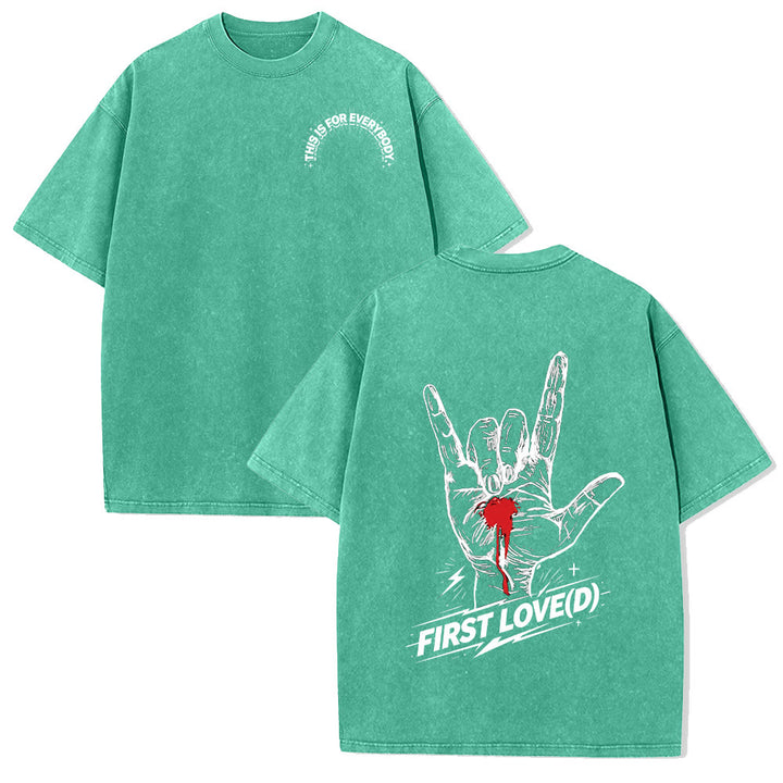Christianartworkshop T-shirt Grunge Rock Main Saignante Graphique Arche Slogan Avant Grande Lettre d'Amour Arrière Délavé - Vert - 5XL - image 9