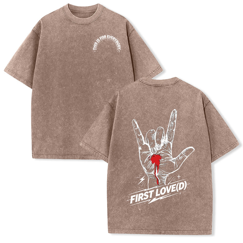 Christianartworkshop T-shirt Grunge Rock Main Saignante Graphique Arche Slogan Avant Grande Lettre d'Amour Arrière Délavé - Brun - 5XL - image 3
