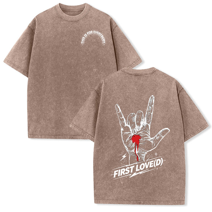 Christianartworkshop T-shirt Grunge Rock Main Saignante Graphique Arche Slogan Avant Grande Lettre d'Amour Arrière Délavé - Brun - 5XL - image 3