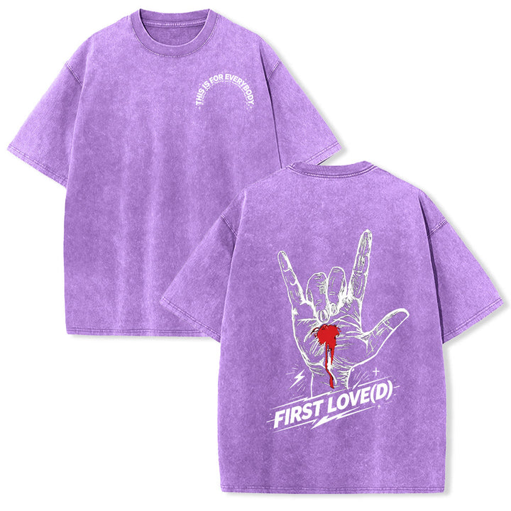 Christianartworkshop T-shirt Grunge Rock Main Saignante Graphique Arche Slogan Avant Grande Lettre d'Amour Arrière Délavé - Violet - 5XL - image 12