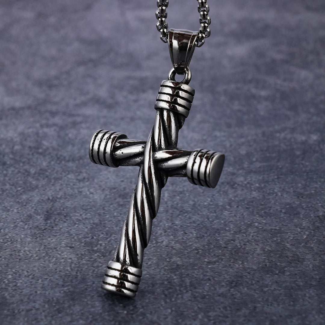 Christianartworkshop Collier pendentif croix vintage en fil d'acier torsadé : emblème intemporel de douce protection céleste - Croix - image 0
