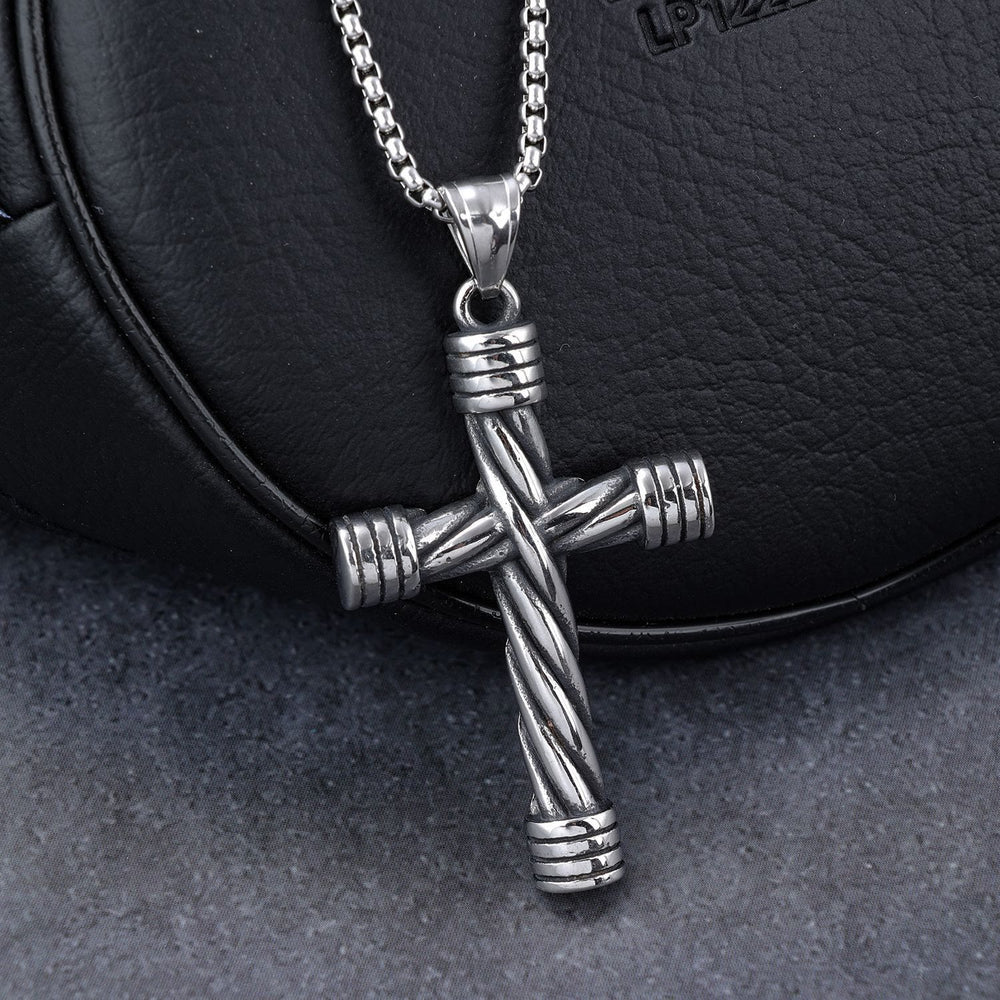Christianartworkshop Collier pendentif croix vintage en fil d'acier torsadé : emblème intemporel de douce protection céleste - image 1