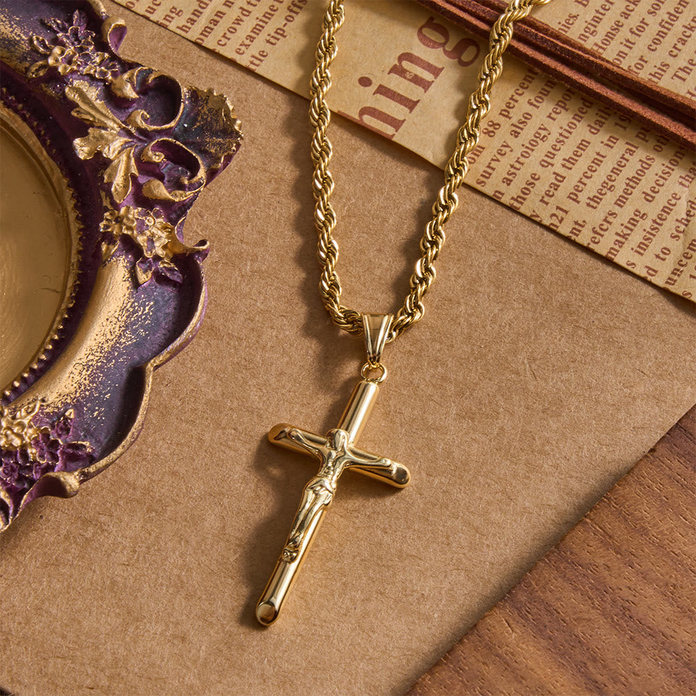 Christianartworkshop Collier avec pendentif crucifix en relief et chaîne torsadée : emblème intemporel de la douce protection céleste - image 2