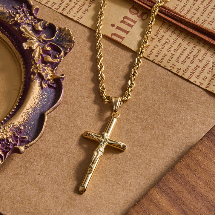 Christianartworkshop Collier avec pendentif crucifix en relief et chaîne torsadée : emblème intemporel de la douce protection céleste - image 2