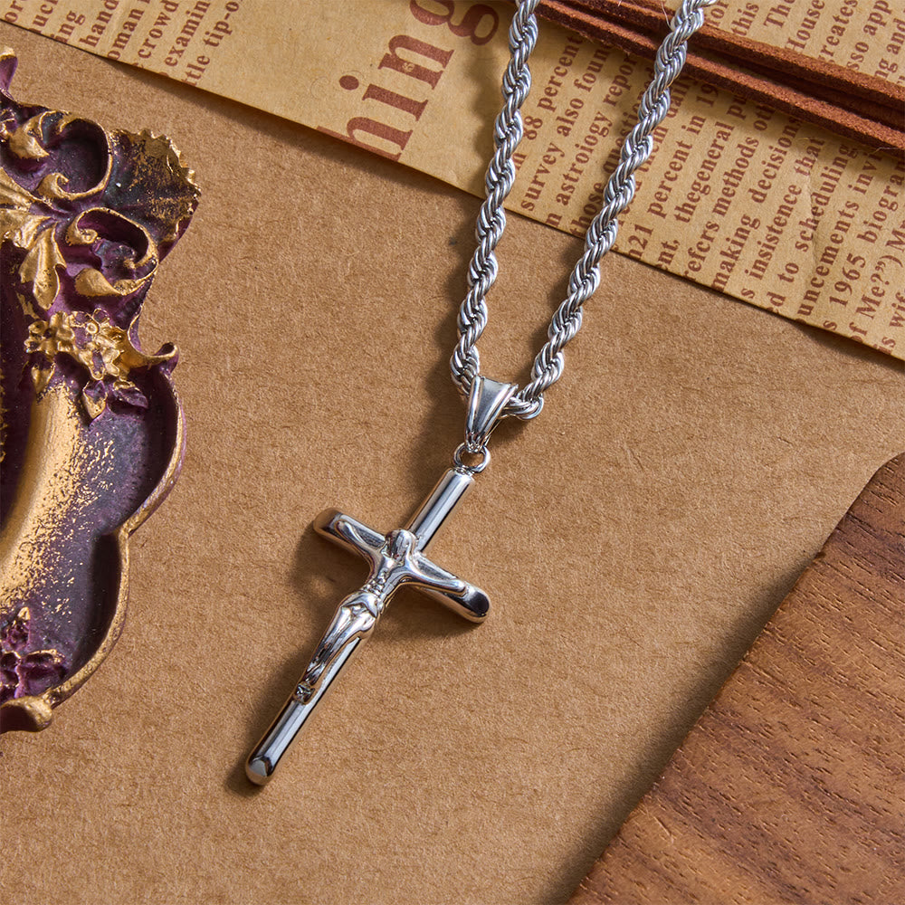 Christianartworkshop Collier avec pendentif crucifix en relief et chaîne torsadée : emblème intemporel de la douce protection céleste - image 4