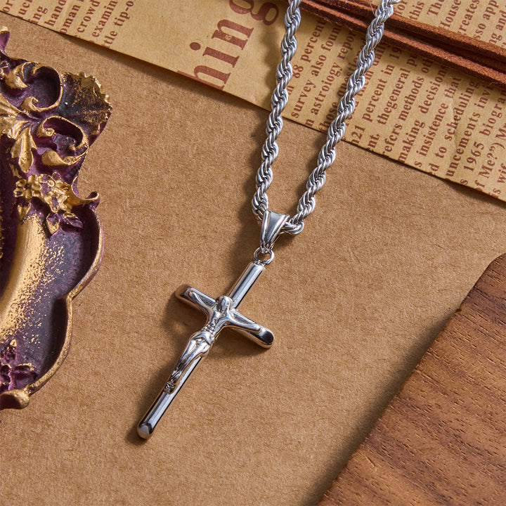 Christianartworkshop Collier avec pendentif crucifix en relief et chaîne torsadée : emblème intemporel de la douce protection céleste - image 4