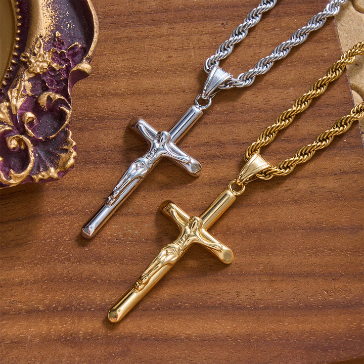 Christianartworkshop Collier avec pendentif crucifix en relief et chaîne torsadée : emblème intemporel de la douce protection céleste - image 0