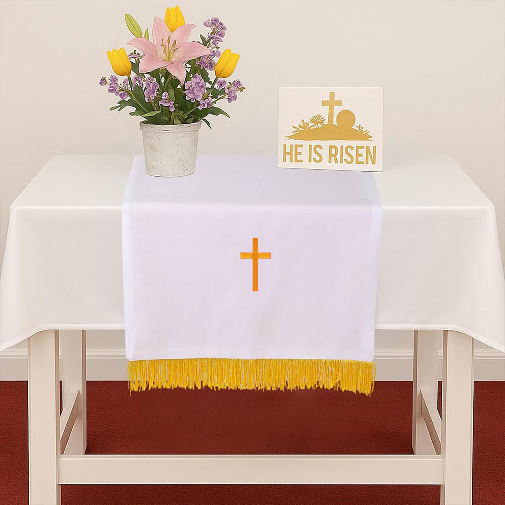 Ensemble complet de parement religieux Christianartworkshop : chemin de table, nappe de lutrin et marque-page biblique rouges et blancs - image 11