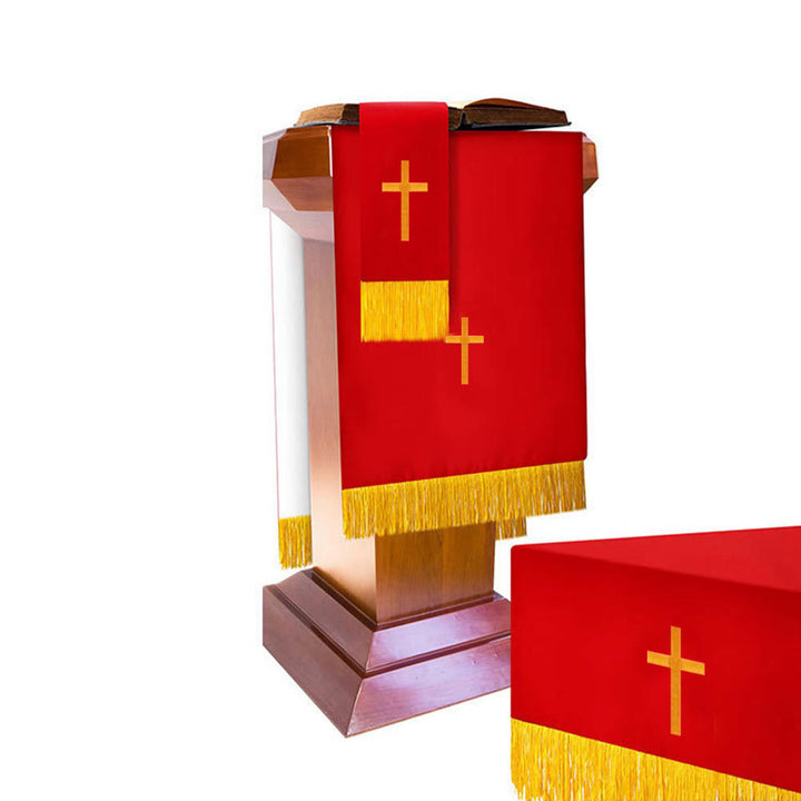 Ensemble complet de parement religieux Christianartworkshop : chemin de table, nappe de lutrin et marque-page biblique rouges et blancs - Rouge et blanc - image 2