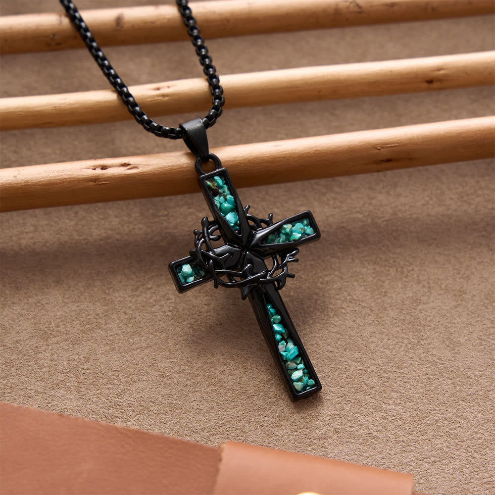 Christianartworkshop Collier croix en turquoise broyée incrustée, style bohème occidental : emblème intemporel de douce protection céleste - image 2