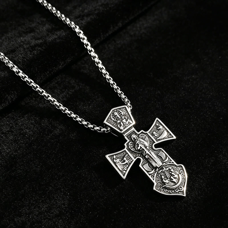 Christianartworkshop Collier avec pendentif crucifix en relief vieilli et chaîne torsadée : emblème intemporel de la douce protection céleste - image 3