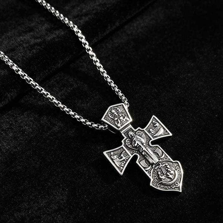 Christianartworkshop Collier avec pendentif crucifix en relief vieilli et chaîne torsadée : emblème intemporel de la douce protection céleste - image 3