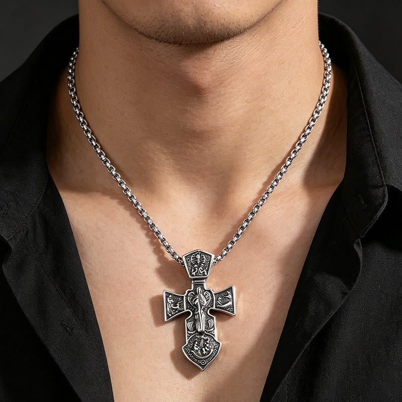 Christianartworkshop Collier avec pendentif crucifix en relief vieilli et chaîne torsadée : emblème intemporel de la douce protection céleste - image 1
