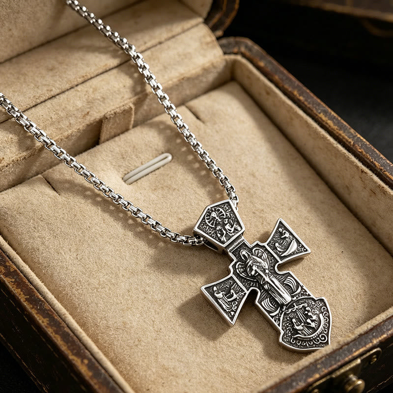 Christianartworkshop Collier avec pendentif crucifix en relief vieilli et chaîne torsadée : emblème intemporel de la douce protection céleste - Crucifix - image 0