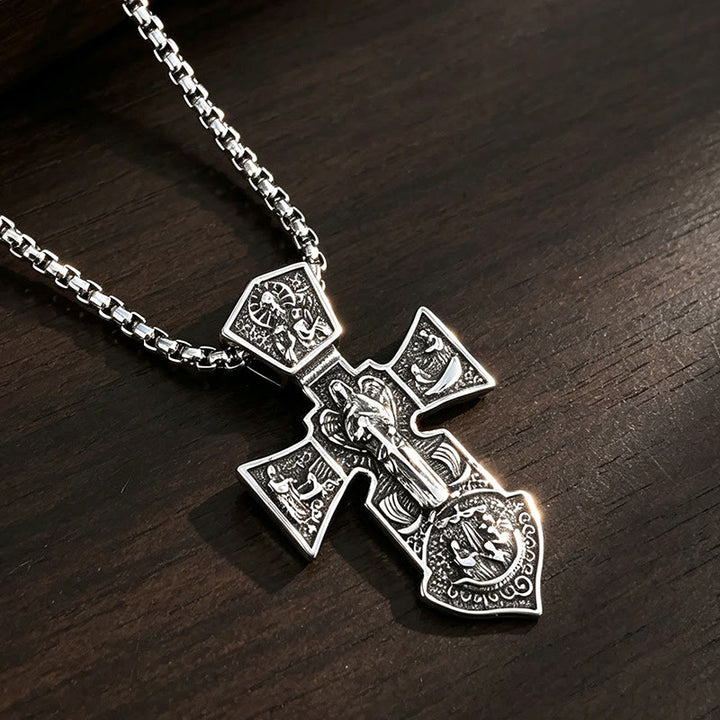 Christianartworkshop Collier avec pendentif crucifix en relief vieilli et chaîne torsadée : emblème intemporel de la douce protection céleste - image 2