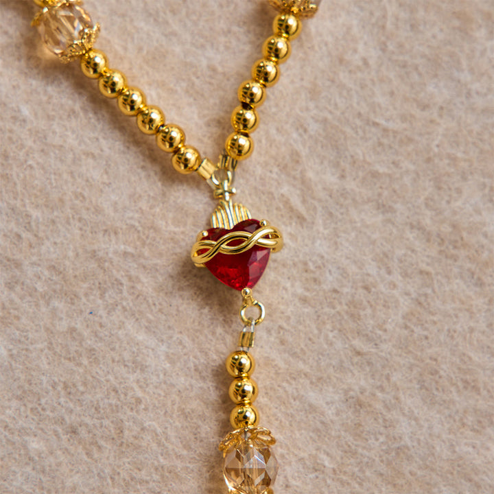 Chapelet de poche Christianartworkshop Luxe couleur champagne avec Sacré-Cœur et crucifix orné de pierres précieuses : un bijou à double usage pour la prière et à suspendre dans la voiture - image 6