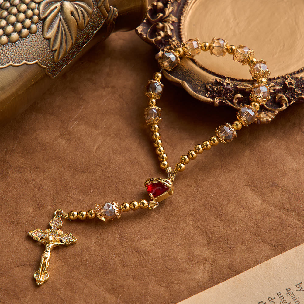 Chapelet de poche Christianartworkshop Luxe couleur champagne avec Sacré-Cœur et crucifix orné de pierres précieuses : un bijou à double usage pour la prière et à suspendre dans la voiture - image 5