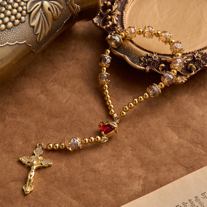Chapelet de poche Christianartworkshop Luxe couleur champagne avec Sacré-Cœur et crucifix orné de pierres précieuses : un bijou à double usage pour la prière et à suspendre dans la voiture - image 5