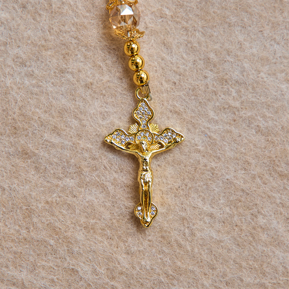 Chapelet de poche Christianartworkshop Luxe couleur champagne avec Sacré-Cœur et crucifix orné de pierres précieuses : un bijou à double usage pour la prière et à suspendre dans la voiture - image 8