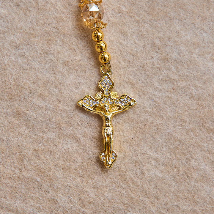 Chapelet de poche Christianartworkshop Luxe couleur champagne avec Sacré-Cœur et crucifix orné de pierres précieuses : un bijou à double usage pour la prière et à suspendre dans la voiture - image 8