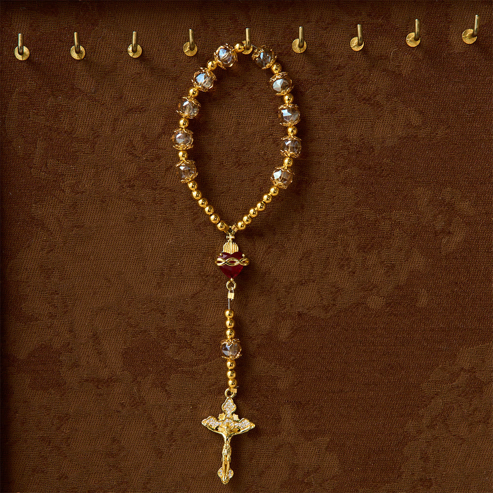Chapelet de poche Christianartworkshop Luxe couleur champagne avec Sacré-Cœur et crucifix orné de pierres précieuses : un bijou à double usage pour la prière et à suspendre dans la voiture - image 4