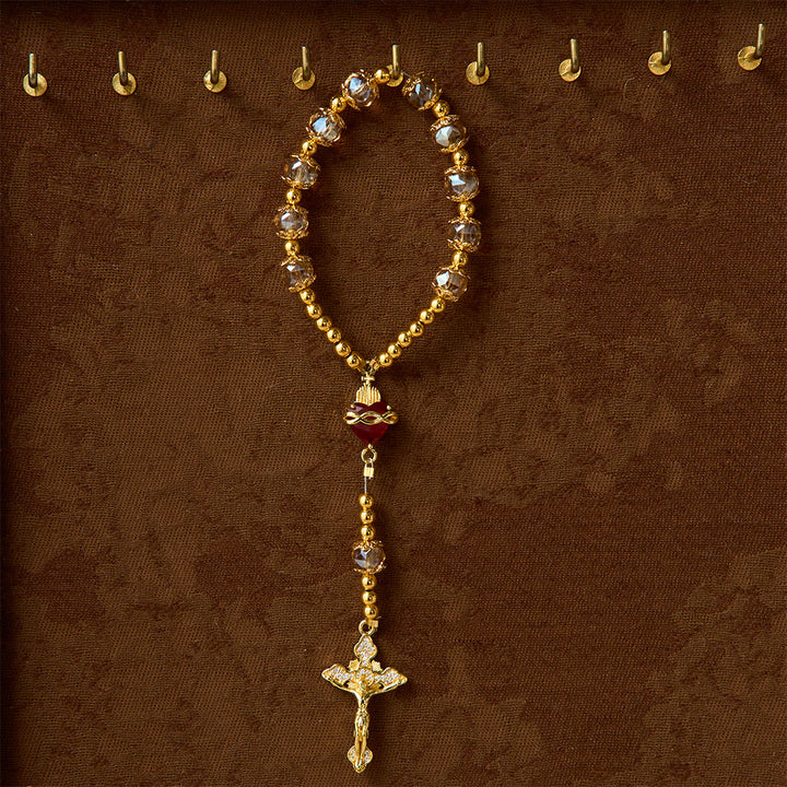 Chapelet de poche Christianartworkshop Luxe couleur champagne avec Sacré-Cœur et crucifix orné de pierres précieuses : un bijou à double usage pour la prière et à suspendre dans la voiture - image 4