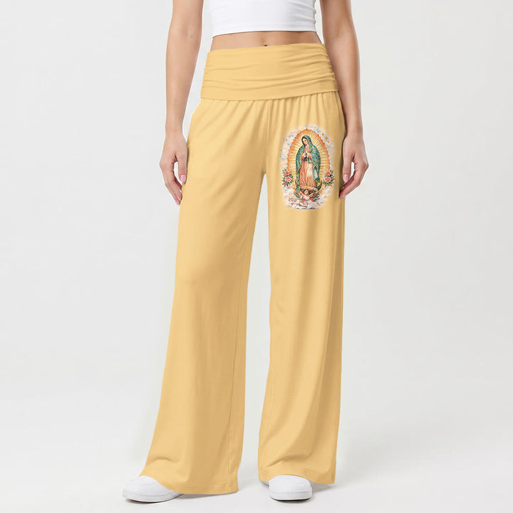 Christianartworkshop Pantalon à jambes larges taille haute, imprimé uni Notre-Dame de Guadalupe (portrait unique), revers - image 4
