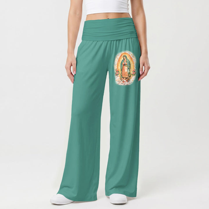 Christianartworkshop Pantalon à jambes larges taille haute, imprimé uni Notre-Dame de Guadalupe (portrait unique), revers - image 1