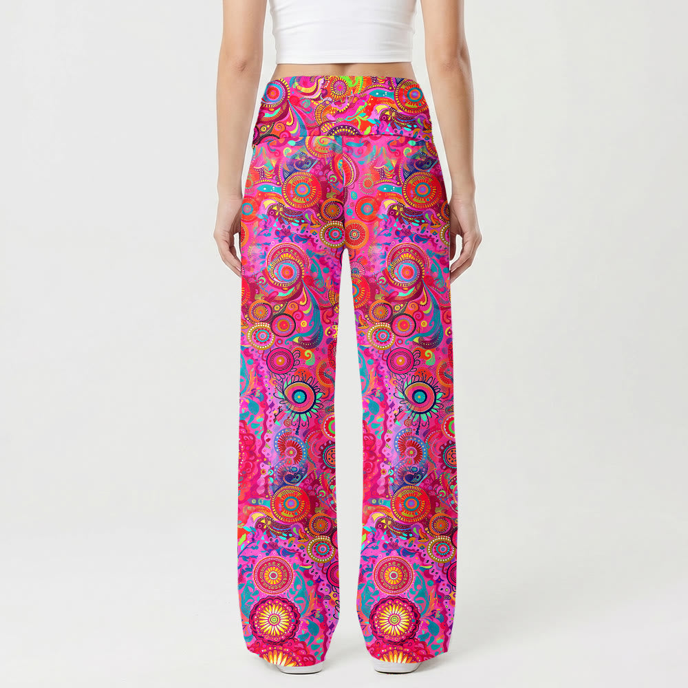 Christianartworkshop Pantalon taille haute à jambes larges orné d'un mandala circulaire psychédélique représentant la Vierge Marie de Guadalupe - image 2