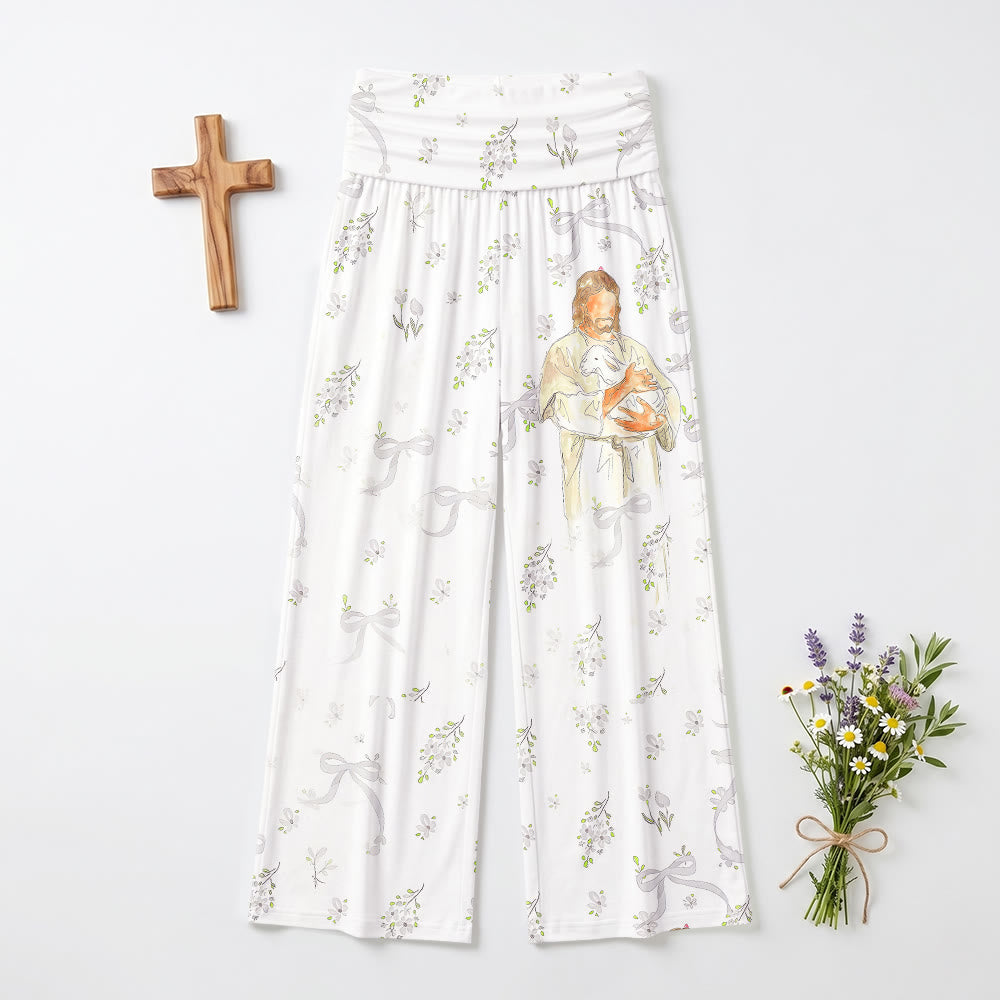 Christianartworkshop Pantalon décontracté à jambes larges avec motif botanique et nœud papillon, Jésus le Bon Berger - US22, UK/AU26, EU54 (6XL) - image 0