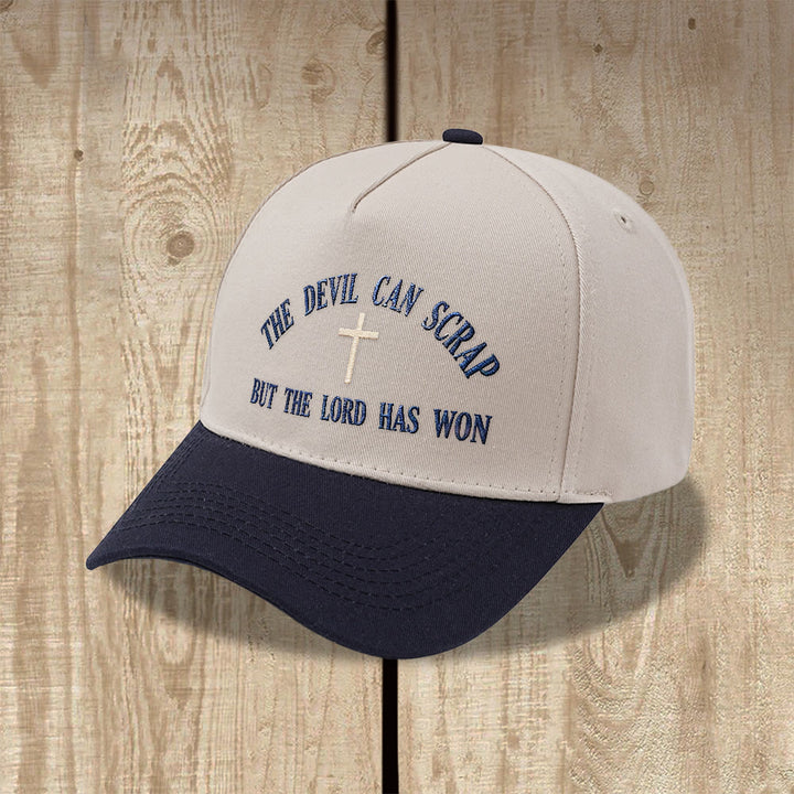 Christianartworkshop Casquette de baseball brodée avec motif de croix biblique : « LE DIABLE PEUT FUIR, MAIS LE SEIGNEUR A GAGNÉ ». - image 3