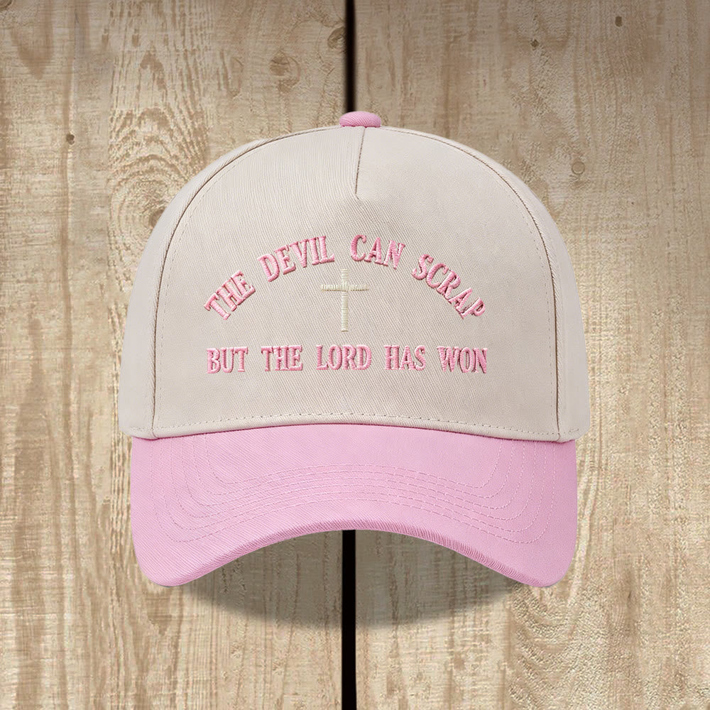 Christianartworkshop Casquette de baseball brodée avec motif de croix biblique : « LE DIABLE PEUT FUIR, MAIS LE SEIGNEUR A GAGNÉ ». - Rose - image 8