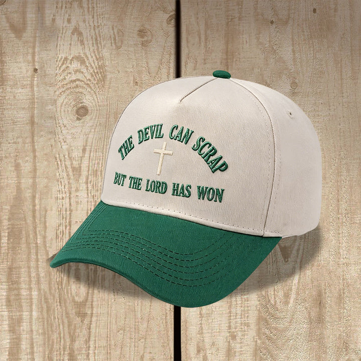 Christianartworkshop Casquette de baseball brodée avec motif de croix biblique : « LE DIABLE PEUT FUIR, MAIS LE SEIGNEUR A GAGNÉ ». - image 1