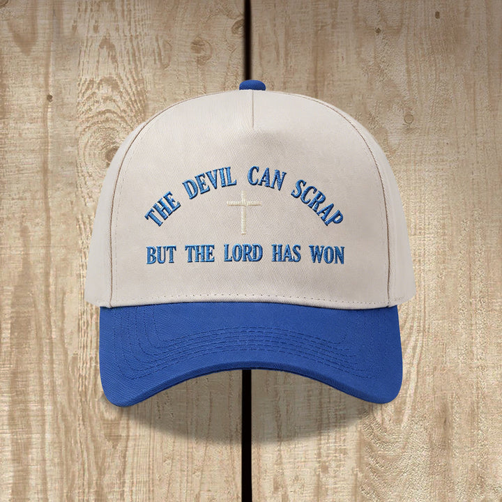 Christianartworkshop Casquette de baseball brodée avec motif de croix biblique : « LE DIABLE PEUT FUIR, MAIS LE SEIGNEUR A GAGNÉ ». - Bleu - image 14