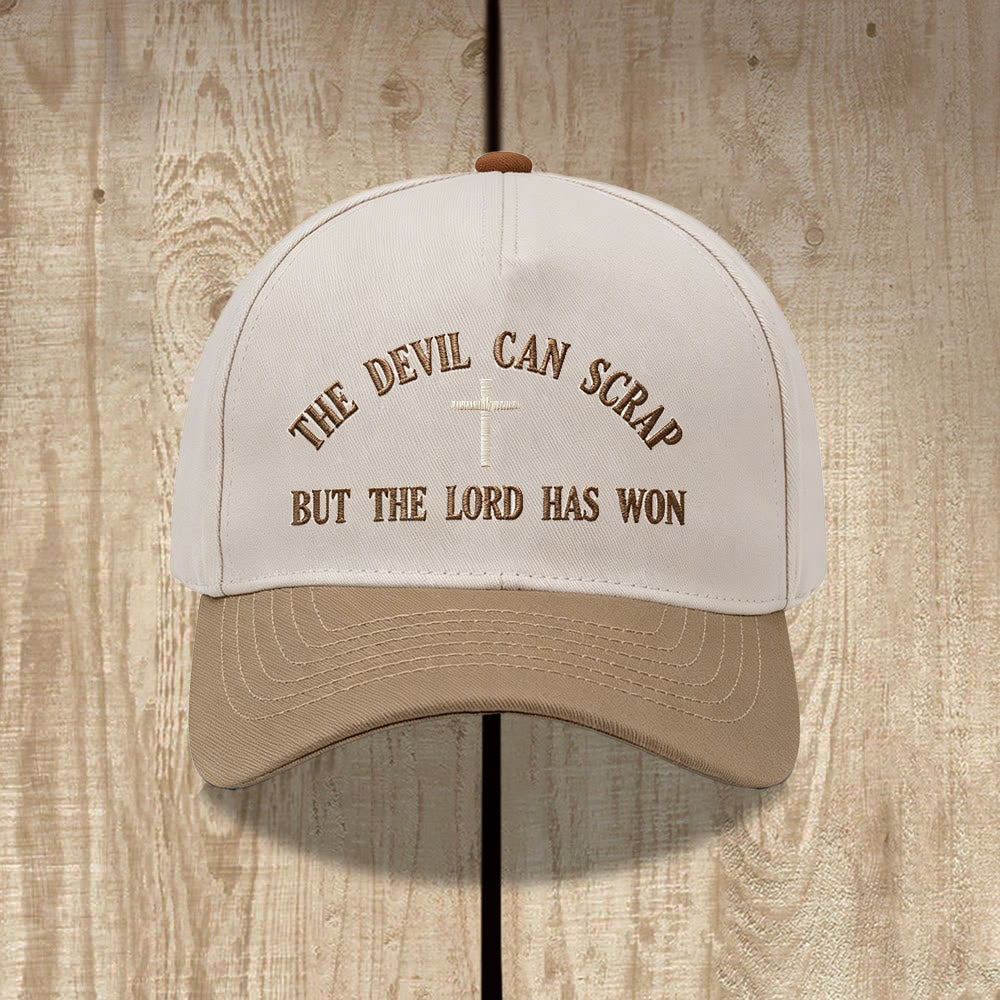Christianartworkshop Casquette de baseball brodée avec motif de croix biblique : « LE DIABLE PEUT FUIR, MAIS LE SEIGNEUR A GAGNÉ ». - Kaki - image 4