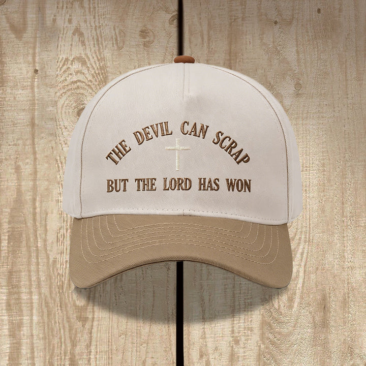 Christianartworkshop Casquette de baseball brodée avec motif de croix biblique : « LE DIABLE PEUT FUIR, MAIS LE SEIGNEUR A GAGNÉ ». - Kaki - image 4