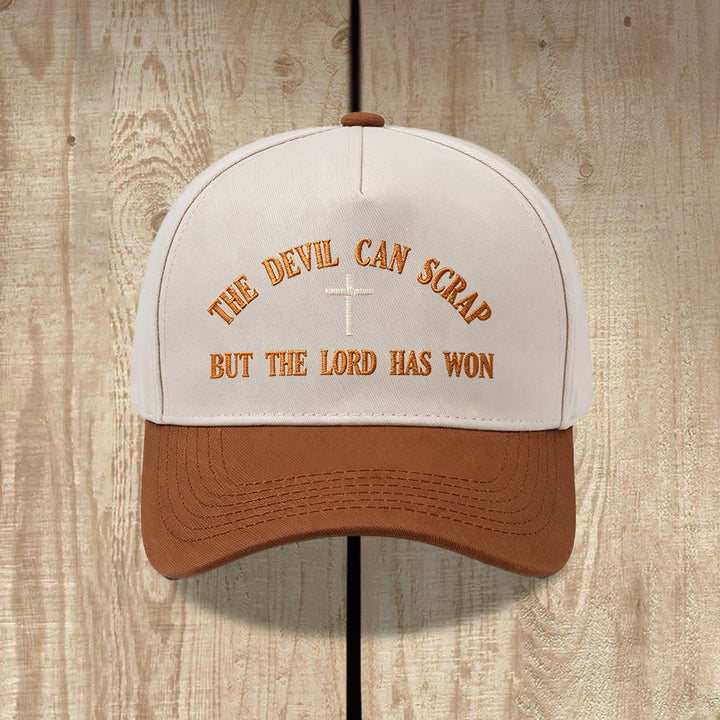 Christianartworkshop Casquette de baseball brodée avec motif de croix biblique : « LE DIABLE PEUT FUIR, MAIS LE SEIGNEUR A GAGNÉ ». - Café - image 6