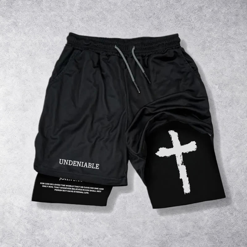 Christianartworkshop Lettre incontestable, coup de pinceau extérieur, croix, Jean 3:16, verset complet, intérieur, double épaisseur, cordon de serrage, short Faith - Noir - 3XL - image 0