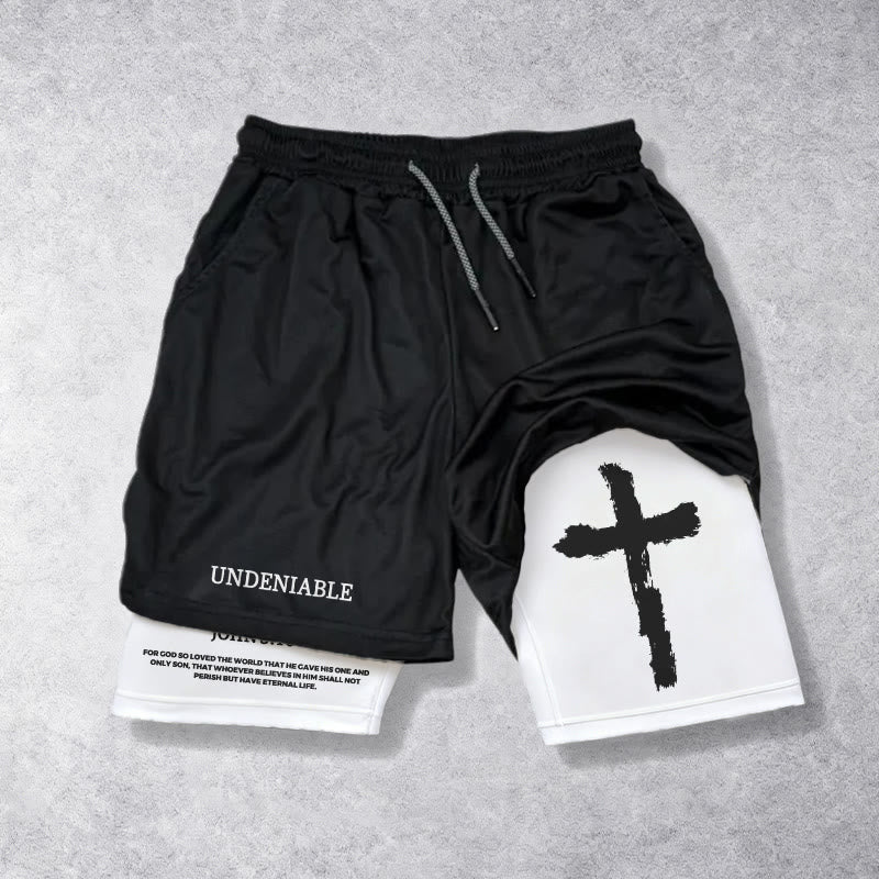Christianartworkshop Lettre incontestable, coup de pinceau extérieur, croix, Jean 3:16, verset complet, intérieur, double épaisseur, cordon de serrage, short Faith - Blanc - 3XL - image 5