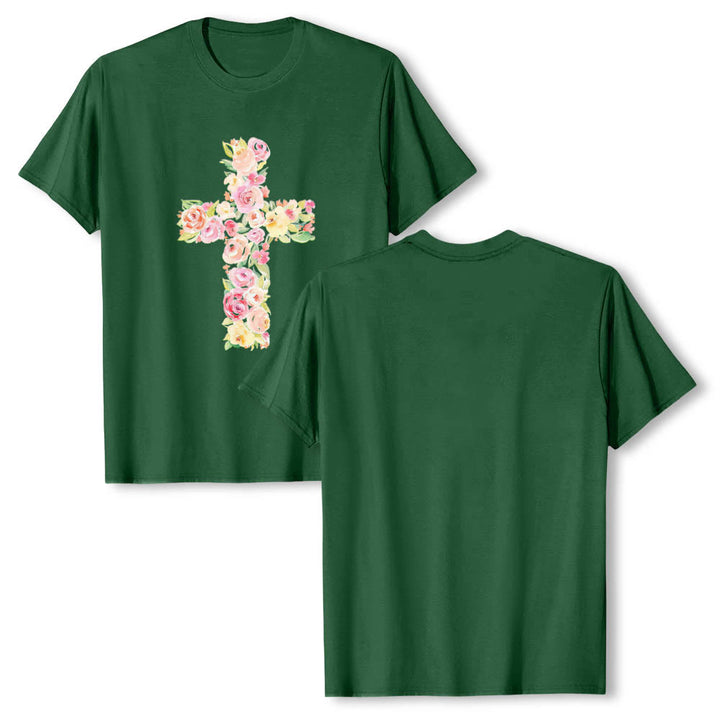 Christianartworkshop T-shirt classique à imprimé floral aquarelle croisé sur le devant - Vert foncé - 2XL - image 3
