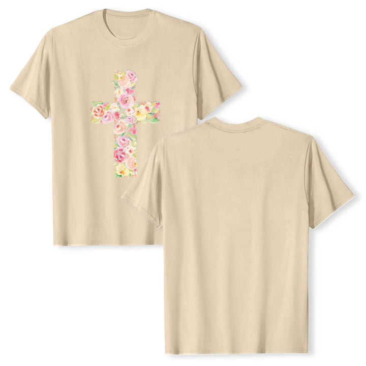 Christianartworkshop T-shirt classique à imprimé floral aquarelle croisé sur le devant - Beige - 2XL - image 18
