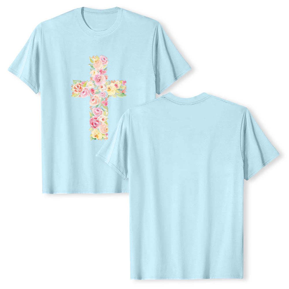 Christianartworkshop T-shirt classique à imprimé floral aquarelle croisé sur le devant - Bleu - 2XL - image 9