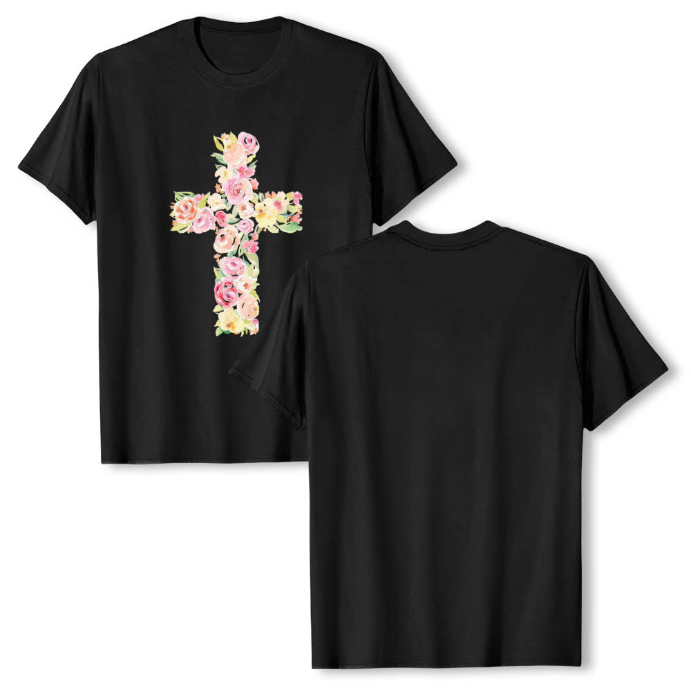 Christianartworkshop T-shirt classique à imprimé floral aquarelle croisé sur le devant - Noir - 2XL - image 6