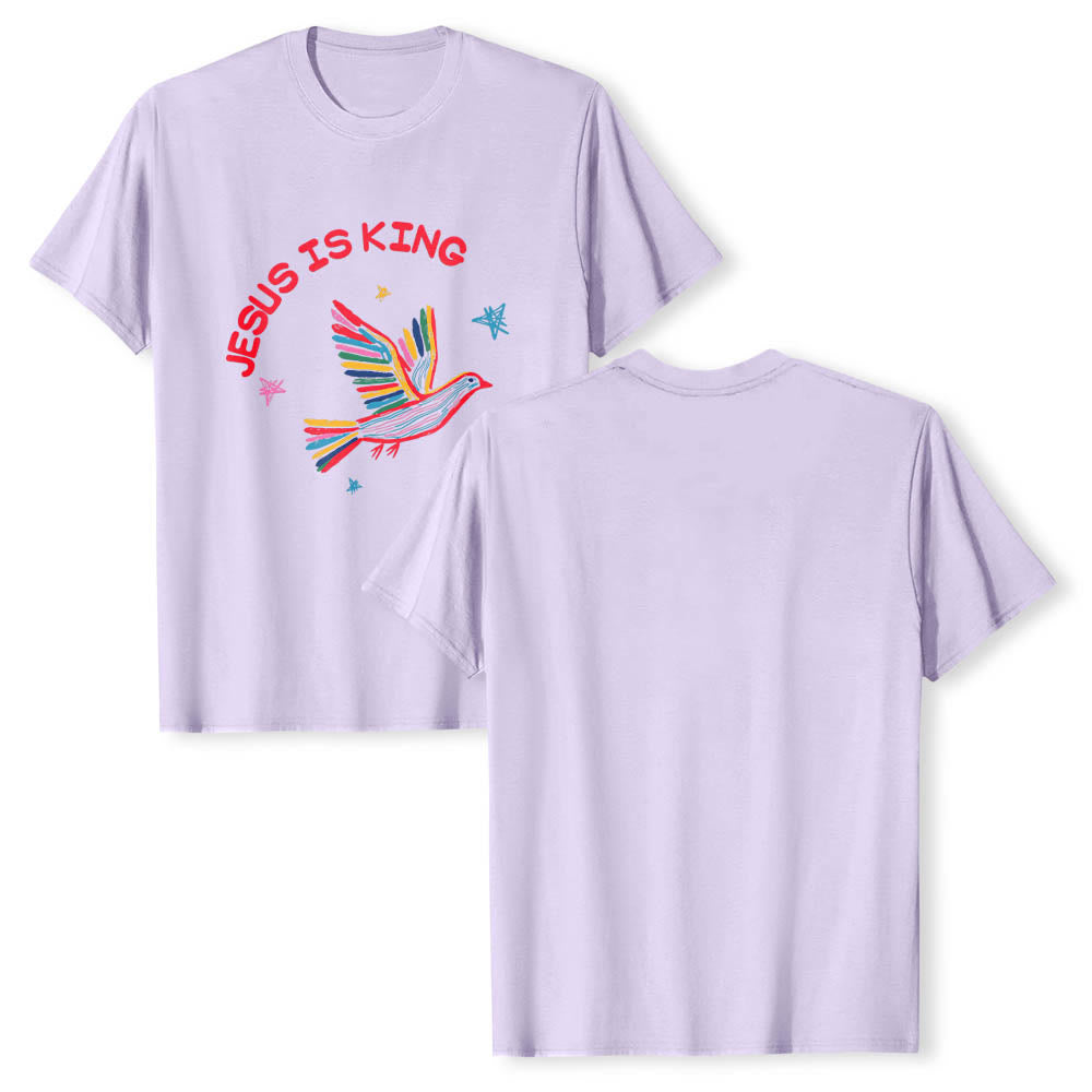 Christianartworkshop T-shirt classique imprimé sur le devant avec l'inscription « Jésus est roi » dessinée à la main, une colombe et une étoile. - image 14