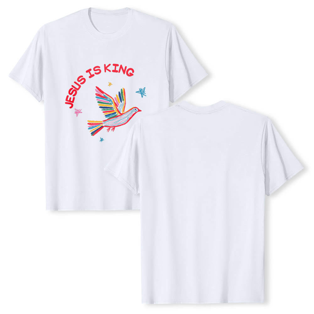 Christianartworkshop T-shirt classique imprimé sur le devant avec l'inscription « Jésus est roi » dessinée à la main, une colombe et une étoile. - image 2