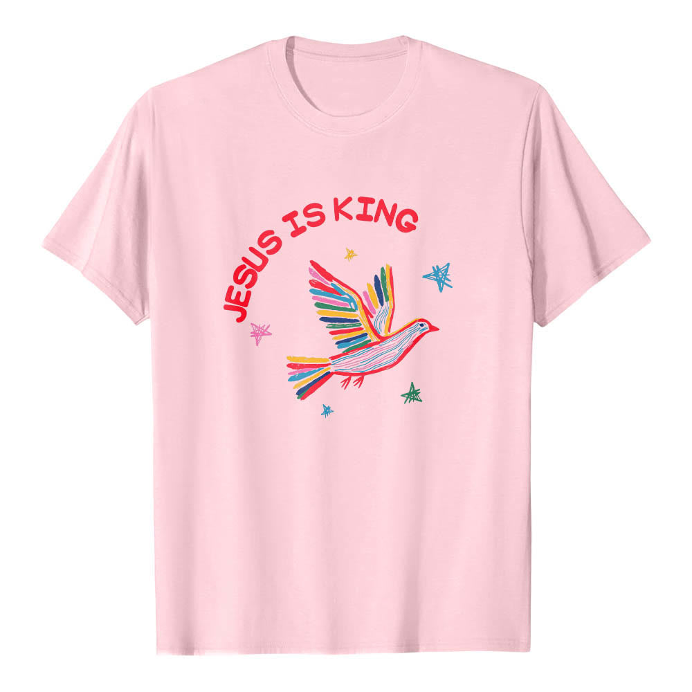 Christianartworkshop T-shirt classique imprimé sur le devant avec l'inscription « Jésus est roi » dessinée à la main, une colombe et une étoile. - Rose - 2XL - image 24