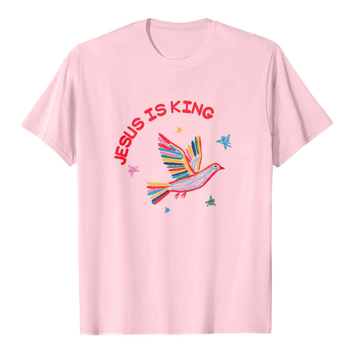 Christianartworkshop T-shirt classique imprimé sur le devant avec l'inscription « Jésus est roi » dessinée à la main, une colombe et une étoile. - Rose - 2XL - image 24