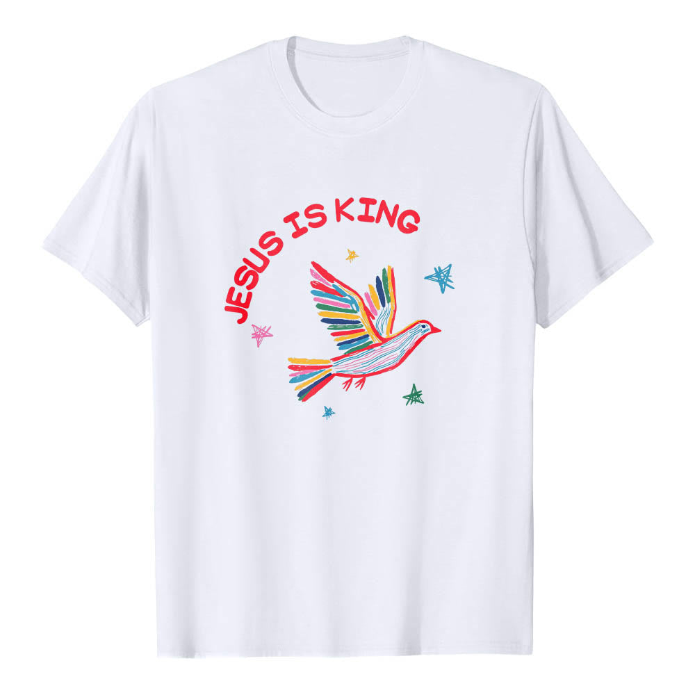 Christianartworkshop T-shirt classique imprimé sur le devant avec l'inscription « Jésus est roi » dessinée à la main, une colombe et une étoile. - Blanc - 2XL - image 0